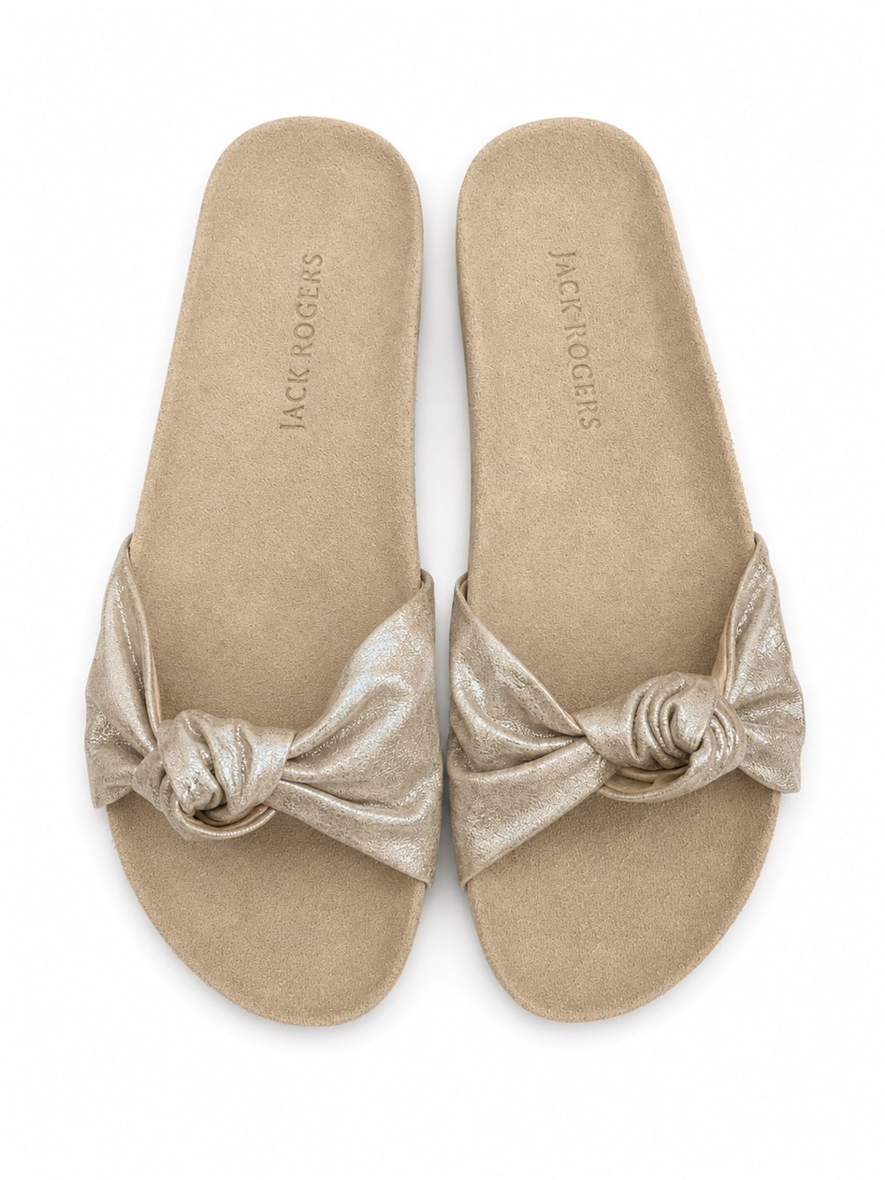 Jack Rogers Metallic Champagne Knot Slide Sandals NWOT
